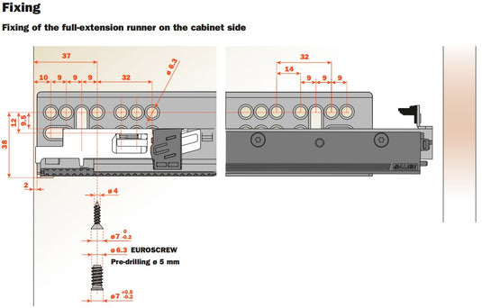Salice Progressa+ G7E6S Concealed Drawer Runner - Soft Close (Smove) - 13-16mm Sides