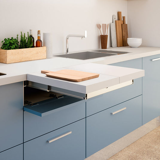 Salice Atim Flip Top pull-out drawer worktop extended