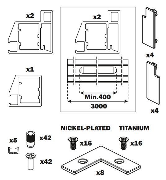 Salice Folder 180 Aluminium Framed Door Kit for Two Doors