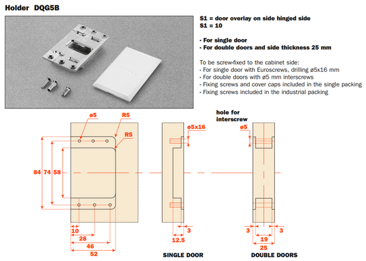 Salice Folder 180 Conecta Hinge Kit - External Side Fix Holder - DQG5B